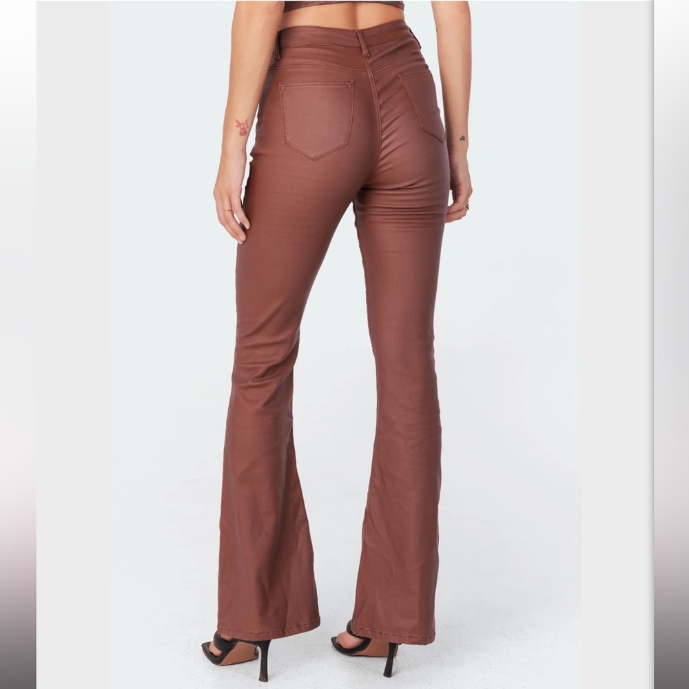 Faux leather flare jeans